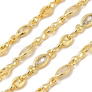 Rack Plating Brass Coffee Bean & Horse Eye Link Chain, with Cubic Zirconia, Unwelded, Long-Lasting Plated, Lead Free & Cadmium Free, Real 18K Gold Plated, 11x3.5x1.5mm, 5x3.5x1mm(CHC-H105-11G)