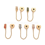304 Stainless Steel Heart Safety Chain Clip Lock Stopper Charms, European Clasps, with Rhinestone, Golden, for European Charm Bracelets, Mixed Color, 82mm, Hole: 3.5mm(STAS-C047-07G)