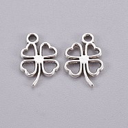 Tibetan Style Alloy Pendants, Cadmium Free & Lead Free, Clover, Antique Silver, 17x11x1.5mm, Hole: 2mm, about 1880pcs/1000g(TIBEP-A12603-AS-RS)