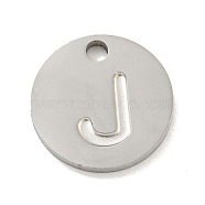 304 Stainless Steel Pendants, Laser Cut, Flat Round with Letter Charm, Stainless Steel Color, Letter J, 10x1mm, Hole: 1.4mm(FIND-M017-02P-J)