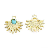 Rack Plating Alloy Pendants, with Synthetic Turquoise, Cadmium Free & Nickel Free & Lead Free, Sun, Light Gold, 20.5x20x5mm, Hole: 2mm(PALLOY-T077-184)