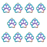 201 Stainless Steel Pet Charms, Dog Paw Prints, Rainbow Color, 13x12x1mm, Hole: 1.5mm, 10pcs/set(STAS-SZ0001-71)