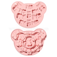 Bear Food Grade Silicone Molds, Fondant Molds, for DIY Cake Decoration, Chocolate, Candy, UV Resin & Epoxy Resin Making, Pink, 126x161x13.5mm, Hole: 5mm, Inner Diameter: 32x19mm(DIY-CJC0006-03)