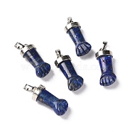 Natural Lapis Lazuli Pendants, Figa Hand Charms, with Platinum Tone Brass Findings, 19~24x9~10x6mm, Hole: 4X7mm(G-K322-01D-P-01)