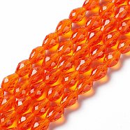 Glass Beads Strands, Faceted, Teardrop, Orange Red, 11x8mm, Hole: 1mm, about 57~59pcs/strand, 26.38~26.77 inch(X-GLAA-R024-11x8mm-18)