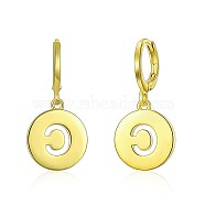 Brass Dangle Hoop Earrings, Flat Round, Golden, 29x14mm(EJEW-BB31946)