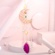 Wire Wrapped Natural Rose Quartz Moon with Tree of Life Pendant Decorations, Glass Cone and Natural Agate Slice Suncatchers Tassel Window Hanging Ornaments, 530~585mm(HJEW-K046-07G-05)