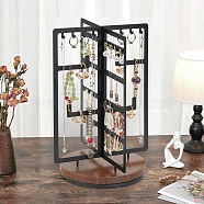 Rotatable Iron Jewelry Display Rack, Jewelry Stand, For Hanging Necklaces Earrings Bracelets, with Wood Base, Black, 22x32.3cm(PW-WG65545-01)