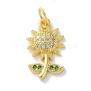 Rack Plating Brass Micro Pave Cubic Zirconia Pendants, Long-Lasting Plated, Lead Free & Cadmium Free, Flower, Real 18K Gold Plated, 17x10x2.5mm, Hole: 3.4mm(KK-Z039-10G)