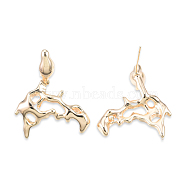 Brass Twist Dangle Stud Earrings for Women, Cadmium Free & Nickel Free & Lead Free, Real 18K Gold Plated, 24.5x21.5mm, Pin: 0.7mm(EJEW-N012-49LG)