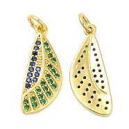 Brass Micro Pave Cubic Zirconia Pendants, Wing, Real 18K Gold Plated, 22x9x2mm, Hole: 3mm(KK-P236-25G)