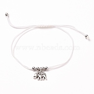 Braided Nylon Thread Anklets, with 304 Stainless Steel Round Beads and Alloy Charms, Elephant, Antique Silver & Stainless Steel Color, Inner Diameter: 2-3/4~3-3/4 inch(7~9.5cm)(AJEW-AN00335-01)
