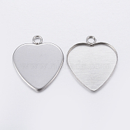 201 Stainless Steel Pendant Cabochon Settings, Plain Edge Bezel Cups, Heart, Stainless Steel Color, Tray: 20x20mm, 24x21x1.5mm, Hole: 2.5mm(X-STAS-P198-13A)