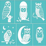 Self-Adhesive Silk Screen Printing Stencil, for Painting on Wood, DIY Decoration T-Shirt Fabric, Turquoise, Owl Pattern, 220x280mm(DIY-WH0338-038)