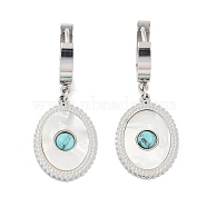 Oval 304 Stainless Steel Synthetic Turquoise Dangle Earrings, Shell Hoop Earrings for Women, Stainless Steel Color, 34.5x14mm(EJEW-L283-072P)