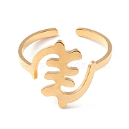 Fishbone Shape 304 Stainless Steel Cuff Ring for Women, Golden, Inner Diameter: US Size 9(18.9mm)(RJEW-B035-07G)
