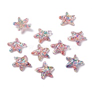 Transparent Resin Cabochons, Starfish with Sequins, Colorful, 20x22x7.5mm(RESI-I039-10)
