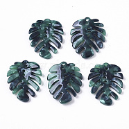 Cellulose Acetate(Resin) Pendants, Tropical Leaf Charms, Monstera Leaf, Dark Cyan, 27x22x4mm, Hole: 1.4mm(X-KY-N155-01A)