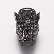 Brass Micro Pave Cubic Zirconia Beads, Leopard, Black, Gunmetal, 17x10x7mm, Hole: 1.5x2.5mm(ZIRC-G139-24B)
