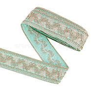 Bohemian Embroidery Floral Polyester Ribbon, Jacquard Ribbon, with Metallic Wire Twist Ties, Turquoise, Ribbon: 1-5/8 inch(40mm) wide, ahout 4.8~5 yards; Ties: 120x4mm, 2pcs(OCOR-FG0001-56A)