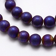 Electroplate Non-magnetic Synthetic Hematite Beads Strands, Matte Style, Round, Purple Plated, 6mm, Hole: 1mm, about 70pcs/strand, 15.7 inch(G-R363-6mm-04)