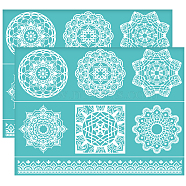 Self-Adhesive Silk Screen Printing Stencil, for Painting on Wood, DIY Decoration T-Shirt Fabric, Turquoise, Floral, 280x220mm(DIY-WH0338-258)