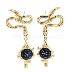 Rack Plating Eye Brass Stud Earrings, with Glass, Cadmium Free & Lead Free, Long-Lasting Plated, Real 18K Gold Plated, Midnight Blue, 67x27mm(EJEW-C108-07G-05)