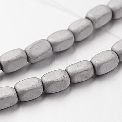 Electroplate Non-magnetic Synthetic Hematite Bead Strands, Frosted, Cuboid, Silver Plated, 5x3mm, Hole: 1mm, about 87pcs/strand, 15.7 inch(G-F300-40B-F01)