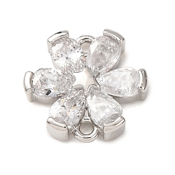 Brass & Rhinestone Connector Charms, Flower & Star Links, Platinum, 10x10x2.5mm, Hole: 1mm(RB-CBAFDDC-01P)