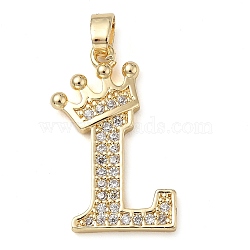 Rack Plating Brass Micro Pave Cubic Zirconia Pendants, Long-Lasting Plated, Lead Free & Cadmium Free, Real 18K Gold Plated, Letter L, 22~24x12~22x2mm, Hole: 3x4mm(KK-D535-01L-RS)