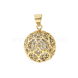 Brass Micro Pave Cubic Zirconia Pendants, Ball Charms, Cadmium Free & Lead Free, Rack Plating, Long-Lasting Plated, Golden, 19x16.5mm, Hole: 4.5x3.5mm(KK-Z137-11G)