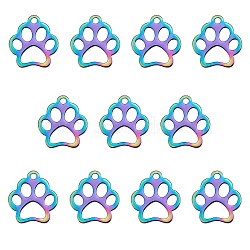 201 Stainless Steel Pet Charms, Dog Paw Prints, Rainbow Color, 13x12x1mm, Hole: 1.5mm, 10pcs/set(STAS-SZ0001-71)