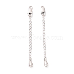 925 Sterling Silver Chain Extenders, with Lobster Claw Clasps & Charms, Teardrop, Antique Silver, 64~70x2.5mm, Hole: 2.4mm(STER-D036-41AS)