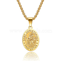 Saint Christopher Pendant Men's Stainless Steel Necklace Titanium Steel Men's Jewelry.(EO9724-1)