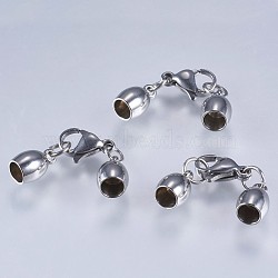 Tarnish Resistant 201 Stainless Steel Cord Ends, End Caps, with Lobster Claw Clasps, Stainless Steel Color, 34x7x6mm, Inner Diameter: 4mm(STAS-F145-03P-9x6mm)