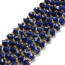 Natural Lapis Lazuli Beads Strands, with Seed Beads, Faceted, Diagonal Cube Beads, 5~6x5~6x4~5mm, Hole: 1mm, about 49~55pcs/strand, 15.35''~15.75''(39~40cm)(G-P463-25)