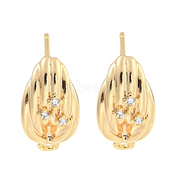 Brass Micro Pave Cubic Zirconia Stud Earring Findings, Oval, Golden, 15x8.2mm, Hole: 1.2mm, Pin: 11.5x0.8mm(KK-U015-07G)