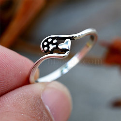 Brass Finger Rings for Women, Heart & Paw Print, Antique Silver, Inner Diameter: 16.8mm(FS-WG29BD5-01)