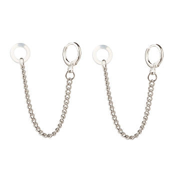 Anti-Lost Earring for Wireless Earphone, Huggie Hoop Earrings with Hanging Chain for Women, Platinum, 97.5mm, Pin: 0.8mm