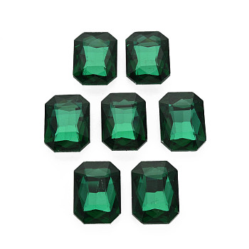 Pointed Back Glass Rhinestone Cabochons, Faceted, Rectangle Octagon, Med.Emerald, 25x18x8mm