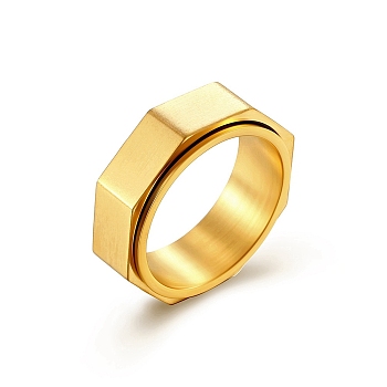 Plain Octagon Titanium Steel Rotating Finger Ring, Fidget Spinner Ring for Calming Worry Meditation, Golden, US Size 10(19.8mm)