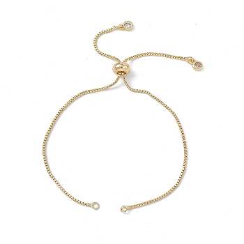 Brass Box Chains Slider Bracelet Makings, with Crystal Rhinestone Chains Tab, Real 18K Gold Plated, 9-7/8 inch(25.2cm), Hole: 1.8mm