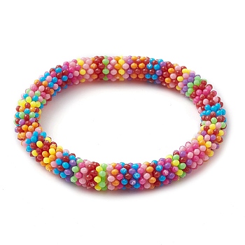Snowflake Acrylic Beaded Stretch Bracelets for Kid, Colorful, Inner Diameter: 2-1/8 inch(5.3cm)