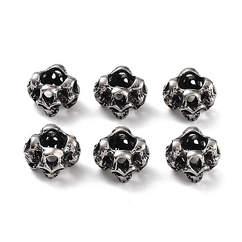 316 Surgical Stainless Steel Beads, Large Hole Beads, Skull, Antique Silver, 12x12x8.6mm, Hole: 6mm