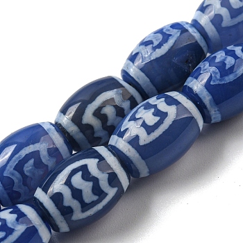 Blue Tibetan Style dZi Beads Strands, Dyed Natural Agate Beads Strands, Rice, Bat, 13.5~14x10~10.5mm, Hole: 1mm, about 25pcs/strand, 13.58 inch(34.5cm)