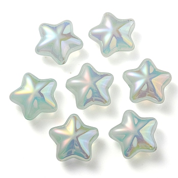 UV Plating Rainbow Iridescent Imitation Jelly Acrylic Beads, Star, Aquamarine, 19x20x9mm, Hole: 2mm
