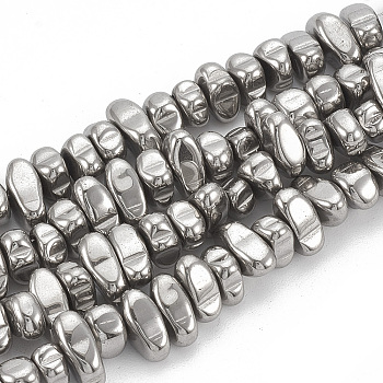 Electroplate Non-magnetic Synthetic Hematite Beads Strands, Chips, Silver Plated, 5~10x4.5~5.5x4mm, Hole: 1mm, about 105pcs/strand, 14.9 inch