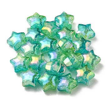UV Plating Transparent Crackle Acrylic Beads, Gradient Color, Star, Medium Sea Green, 20x21.5x13mm, Hole: 3mm