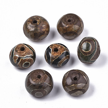 Tibetan Style dZi Beads, Natural Agate Beads, Dyed & Heated, Rondelle, 3-Eye, 16x13mm, Hole: 1.6mm
