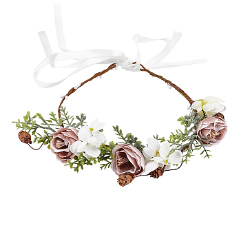 Cloth Artificial Flower Bridal Wreath, Leaf Crown Headbands, Photographic Prop, for Wedding, Beach, Party, Colorful, 210x50mm, Inner Diameter: 145mm